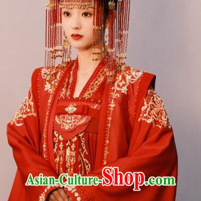 China Ancient Princess Historical Costumes Traditional Wedding Dress Drama Lost Track of Time Lu An Ran Red Clothing