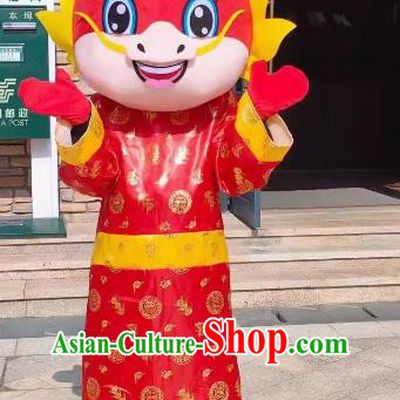 Red Auspicious Dragon Year of The Dragon Cartoon Doll Costume Zodiac Dragon Mascot Adult Wear Walking Activity Puppet Costume Dragon Performance Props Costume