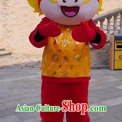 Red Year of The Dragon Cartoon Doll Costume Zodiac Dragon Mascot Adult Wearing and Walking Activity Ragdoll Costume Dragon Performance Props Costume