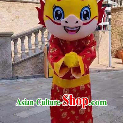 God of Wealth Dragon Year of The Dragon Cartoon Doll Costume Zodiac Dragon Mascot Adult Wear Walking Activity Ragdoll Costume Dragon Performance Props Costume