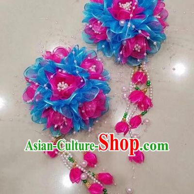 Blue Rose Red Silk Flower Opera Corolla Performance Yangko Yangko Square Dance Dance Big Yangko Headdress Flower Twist Yangko Headdress