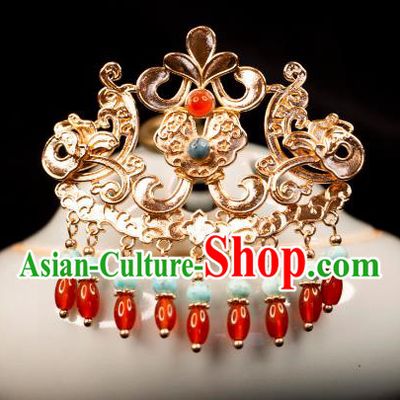 China Tang Dynasty Princess Back Hair Stick Handmade Hanfu Golden Hairpin Ancient Dunhuang Fairy Hair Jewelry