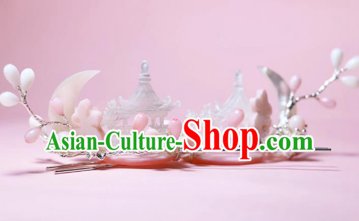 China Ancient Moon Goddess Hair Jewelries Ming Dynasty Empress Hairpins Handmade Hanfu Headdress China Ancient Moon Goddess Hair Jewelries Ming Dynasty Empress Hairpins Handmade Hanfu Headdress