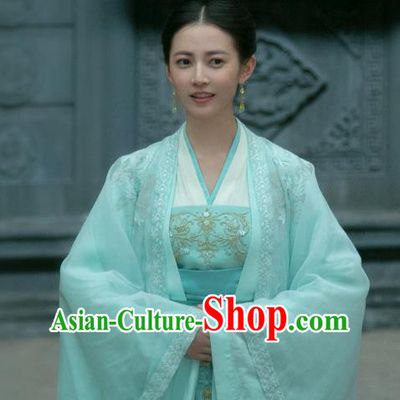 Chinese Ancient Court Woman Costumes TV Drama Unchained Love Bu Yin Lou Blue Dresses Traditional Hanfu Clothing