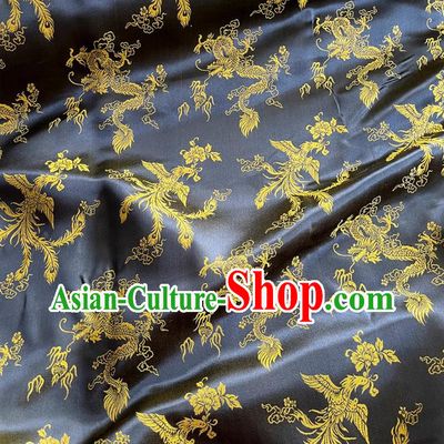 Black China Traditional Material Classical Dragon and Phoenix Pattern Silk Jacquard Cheongsam Fabric