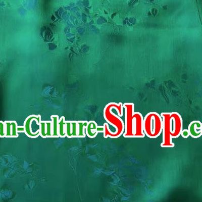 Deep Green China Classical Peach Blossom Pattern Silk Cheongsam Fabric Traditional Dress Material