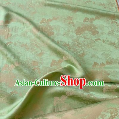 Green China Classical Landscape Painting Pattern Silk Cheongsam Jacquard Fabric Traditional Dress Material