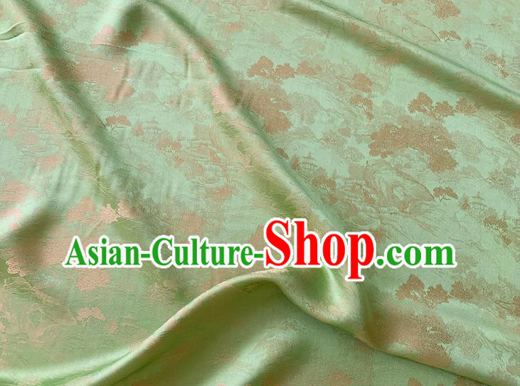 Green China Classical Landscape Painting Pattern Silk Cheongsam Jacquard Fabric Traditional Dress Material Green China Classical Landscape Painting Pattern Silk Cheongsam Jacquard Fabric Traditional Dress Material