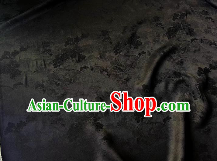 Black China Classical Landscape Painting Pattern Silk Jacquard Fabric Traditional Cheongsam Material Black China Classical Landscape Painting Pattern Silk Jacquard Fabric Traditional Cheongsam Material