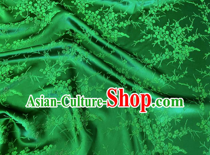 Green China Classical Embossed Plum Blossom Pattern Silk Cheongsam Stretch Fabric Traditional Material Green China Classical Embossed Plum Blossom Pattern Silk Cheongsam Stretch Fabric Traditional Material