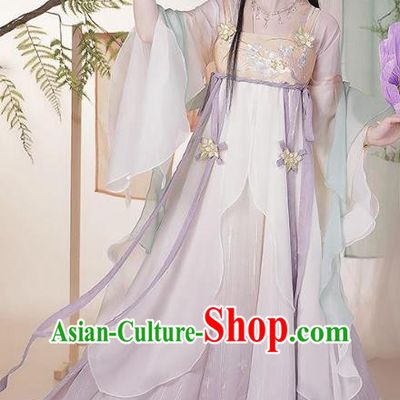 Ancient Tang Dynasty Princess Lilac Dresses Chinese Palace Lady Clothing Hanfu Hezi Qun