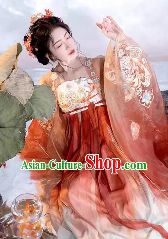 Chinese Hanfu Hezi Qun Tang Dynasty Princess Red Dresses Ancient Palace Lady Clothing Chinese Hanfu Hezi Qun Tang Dynasty Princess Red Dresses Ancient Palace Lady Clothing
