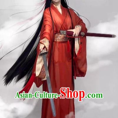Chinese Qin Dynasty Swordswoman Red Dresses Ancient Heroine Clothing Hanfu Straight Front Robes