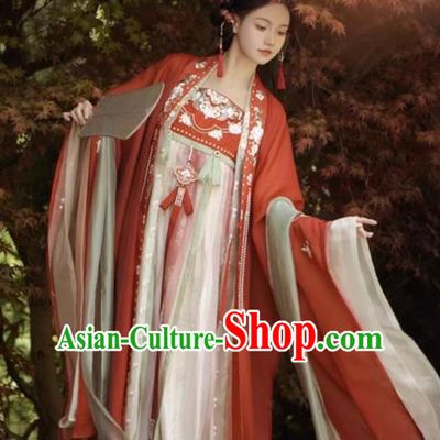 Chinese Hanfu Hezi Qun Tang Dynasty Princess Red Dresses Ancient Goddess Clothing