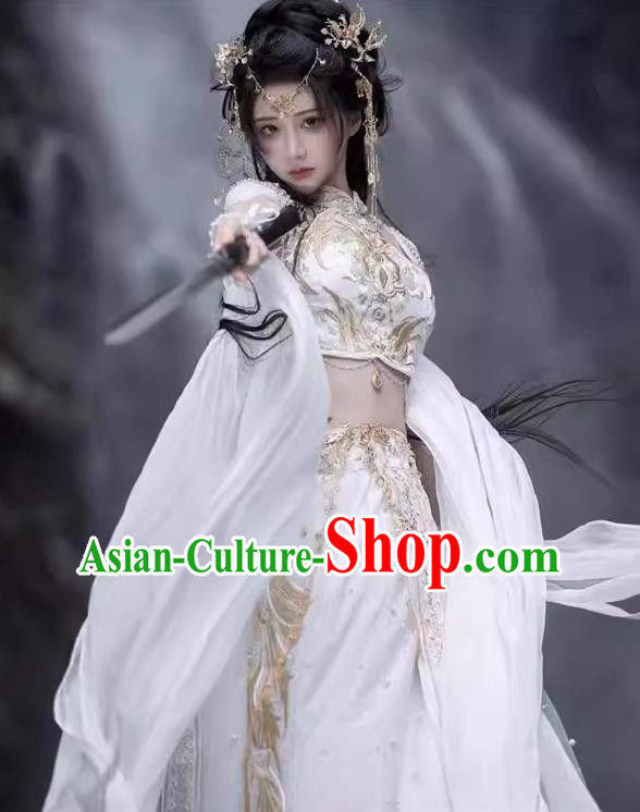 Chinese Dunhuang Flying Apsaras Costumes Western Region Goddess Clothing Ancient Female Warrior White Dresses Chinese Dunhuang Flying Apsaras Costumes Western Region Goddess Clothing Ancient Female Warrior White Dresses