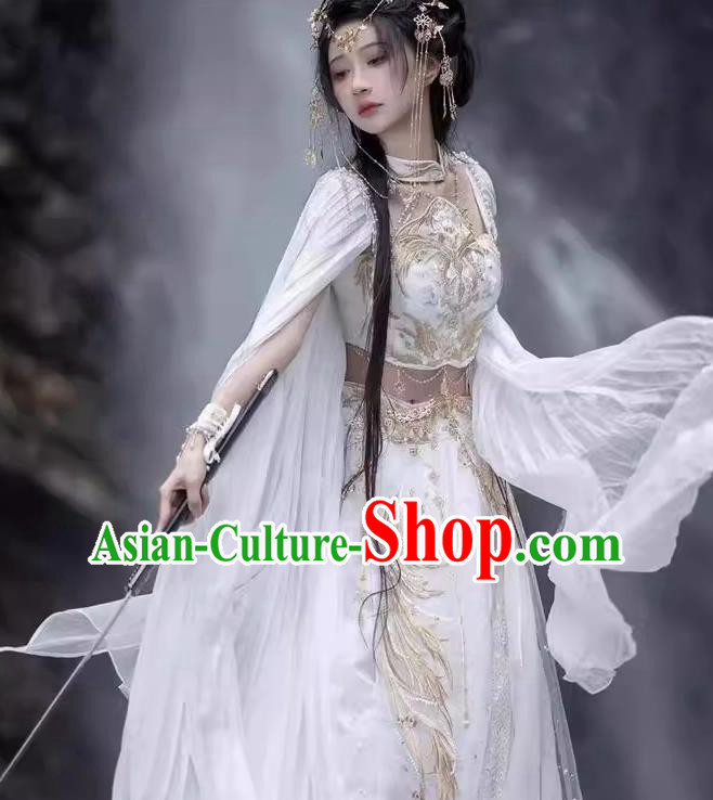 Chinese Dunhuang Flying Apsaras Costumes Western Region Goddess Clothing Ancient Female Warrior White Dresses Chinese Dunhuang Flying Apsaras Costumes Western Region Goddess Clothing Ancient Female Warrior White Dresses