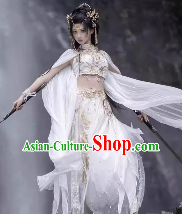 Chinese Dunhuang Flying Apsaras Costumes Western Region Goddess Clothing Ancient Female Warrior White Dresses Chinese Dunhuang Flying Apsaras Costumes Western Region Goddess Clothing Ancient Female Warrior White Dresses