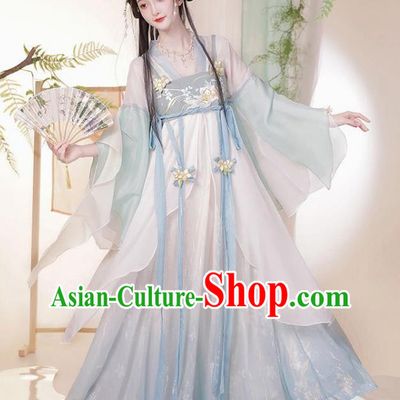 Chinese Tang Dynasty Princess Costume Hanfu Hezi Qun Ancient Fairy Blue Dresses