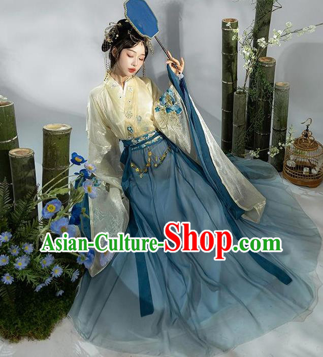 Chinese Ancient Fairy Blue Dresses Jin Dynasty Princess Costume Hanfu Ru Qun Chinese Ancient Fairy Blue Dresses Jin Dynasty Princess Costume Hanfu Ru Qun