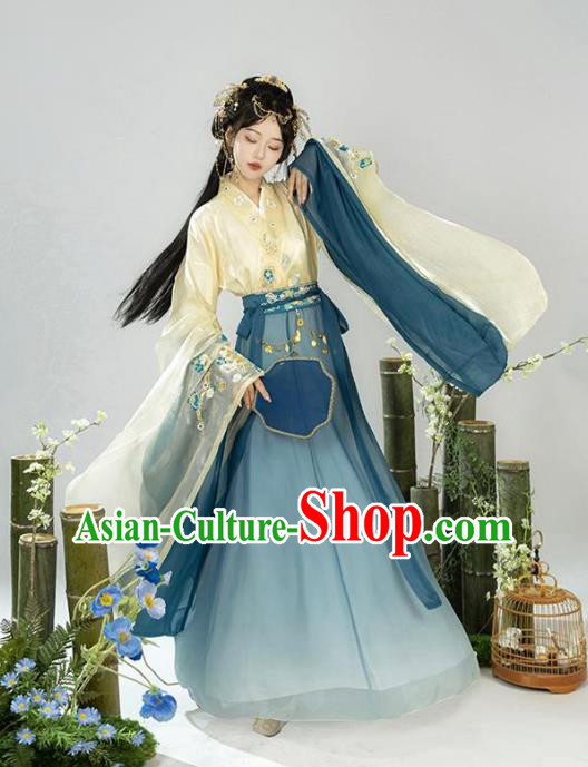 Chinese Ancient Fairy Blue Dresses Jin Dynasty Princess Costume Hanfu Ru Qun Chinese Ancient Fairy Blue Dresses Jin Dynasty Princess Costume Hanfu Ru Qun