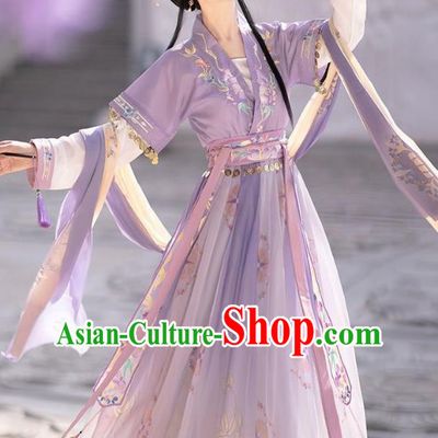 Chinese Tang Dynasty Palace Princess Costume Hanfu Ru Qun Ancient Young Woman Purple Dresses