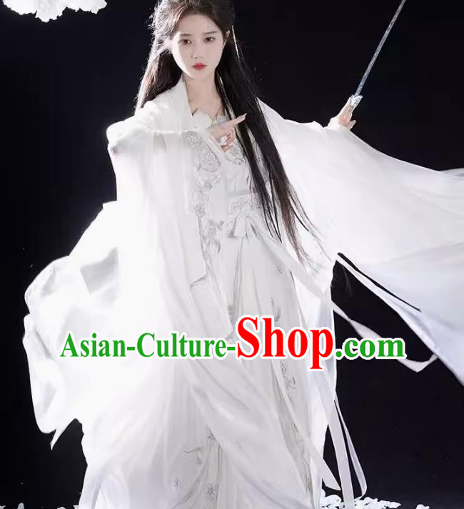 China Ancient Swordswoman Xiao Long Nv Clothing Traditional White Hanfu Dress Dragon Princess Costumes China Ancient Swordswoman Xiao Long Nv Clothing Traditional White Hanfu Dress Dragon Princess Costumes