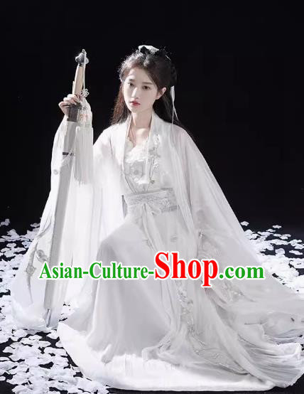 China Ancient Swordswoman Xiao Long Nv Clothing Traditional White Hanfu Dress Dragon Princess Costumes China Ancient Swordswoman Xiao Long Nv Clothing Traditional White Hanfu Dress Dragon Princess Costumes