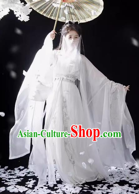 China Ancient Swordswoman Xiao Long Nv Clothing Traditional White Hanfu Dress Dragon Princess Costumes China Ancient Swordswoman Xiao Long Nv Clothing Traditional White Hanfu Dress Dragon Princess Costumes