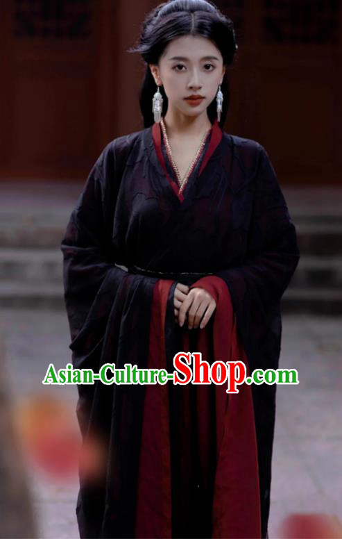 China Traditional Hanfu Black Dress Warring States Period Heroine Clothing Ancient Princess Costumes China Traditional Hanfu Black Dress Warring States Period Heroine Clothing Ancient Princess Costumes