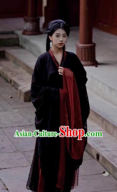 China Traditional Hanfu Black Dress Warring States Period Heroine Clothing Ancient Princess Costumes China Traditional Hanfu Black Dress Warring States Period Heroine Clothing Ancient Princess Costumes