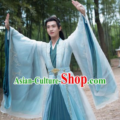 China Ancient Noble Childe Costumes Traditional Blue Garments Drama Chong Zi Young Hero Zhuo Hao Clothing