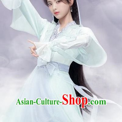 China Traditional Hanfu Young Lady Light Green Dresses Ancient Princess Costumes Drama Chong Zi Swordswoman Clothing