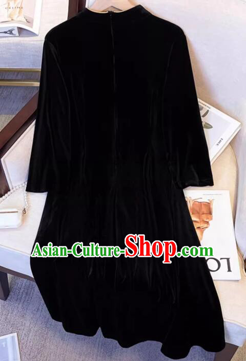 China Classic Qipao Traditional Cheongsam Oversize Black Velvet Dress China Classic Qipao Traditional Cheongsam Oversize Black Velvet Dress