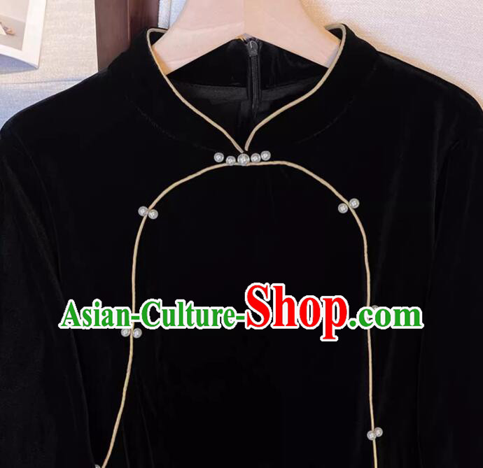China Classic Qipao Traditional Cheongsam Oversize Black Velvet Dress China Classic Qipao Traditional Cheongsam Oversize Black Velvet Dress