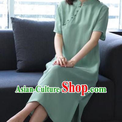Oversize Green Dress China Classic Qipao Traditional Cheongsam Clothing