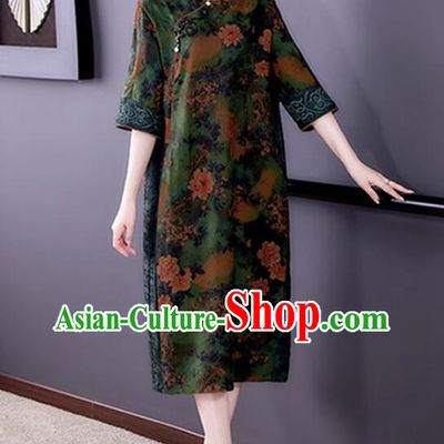 China Traditional Clothing Oversize Dress Classic Qipao Peony Pattern Cheongsam