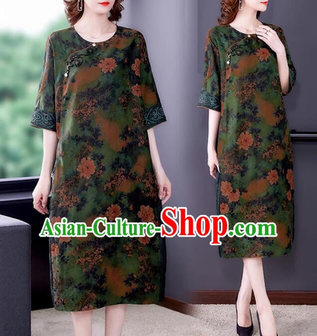 China Traditional Clothing Oversize Dress Classic Qipao Peony Pattern Cheongsam China Traditional Clothing Oversize Dress Classic Qipao Peony Pattern Cheongsam