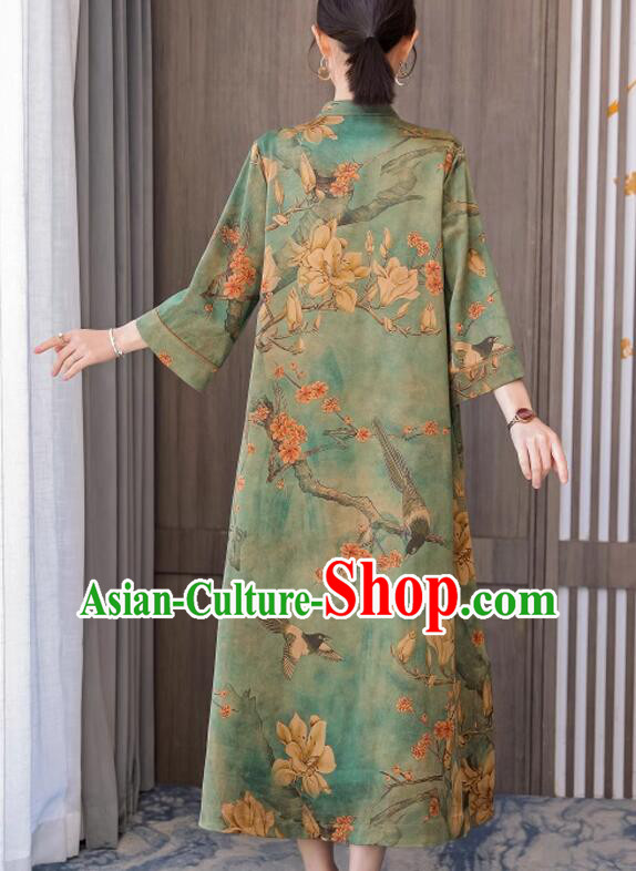 China Magnolia Pattern Cheongsam Traditional Clothing Oversize Green Dress Classic Qipao China Magnolia Pattern Cheongsam Traditional Clothing Oversize Green Dress Classic Qipao