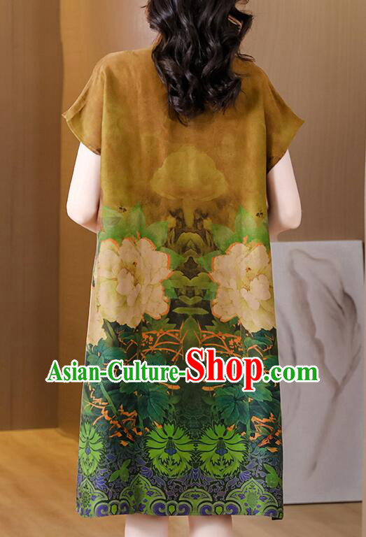 China Classic Qipao Peony Pattern Cheongsam Traditional Clothing Oversize Dress China Classic Qipao Peony Pattern Cheongsam Traditional Clothing Oversize Dress