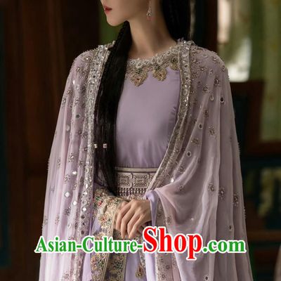 Ancient China Court Woman Clothing Traditional Chinese Western Regions Princess Clothing TV Series Drama Go East Ashi Lan Violet Dress