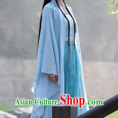 Traditional China Blue Hanfu Dress TV Series Drama Strange Tales of Tang Dynasty Swordswoman Chu Bin Costume Ancient Chinese Noble Lady Clothing