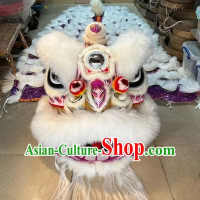 Handmade Lion Head Traditional Dancing Lion Chinese White Wool Fut San Lion Dancing Instruments Costume Complete Set