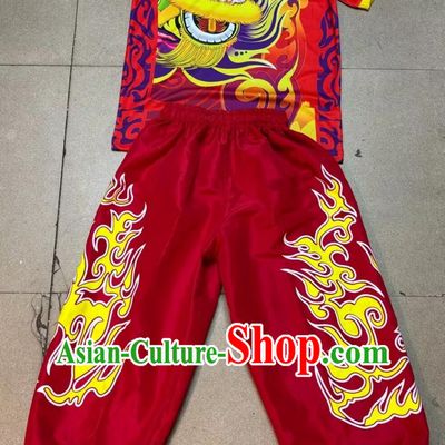 China Festival Performance Red Outfit Professional Lion Dance Uniform Chinese Lion Dance Team Clothing