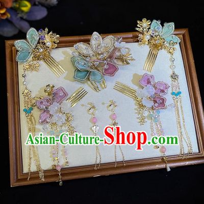 Traditional China Wedding Hair Accessories Handmade Cheongsam Headpieces Bride Hairpins Complete Set