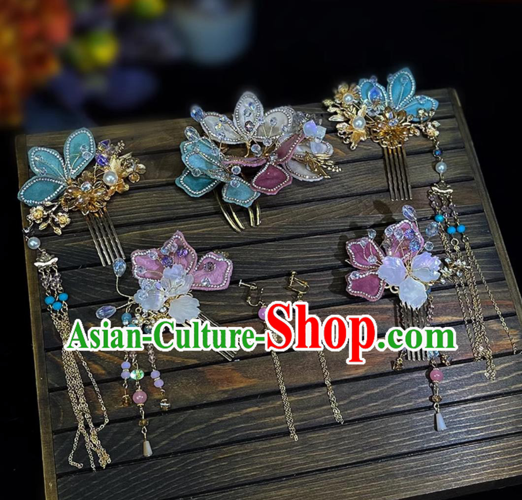 Traditional China Wedding Hair Accessories Handmade Cheongsam Headpieces Bride Hairpins Complete Set Traditional China Wedding Hair Accessories Handmade Cheongsam Headpieces Bride Hairpins Complete Set