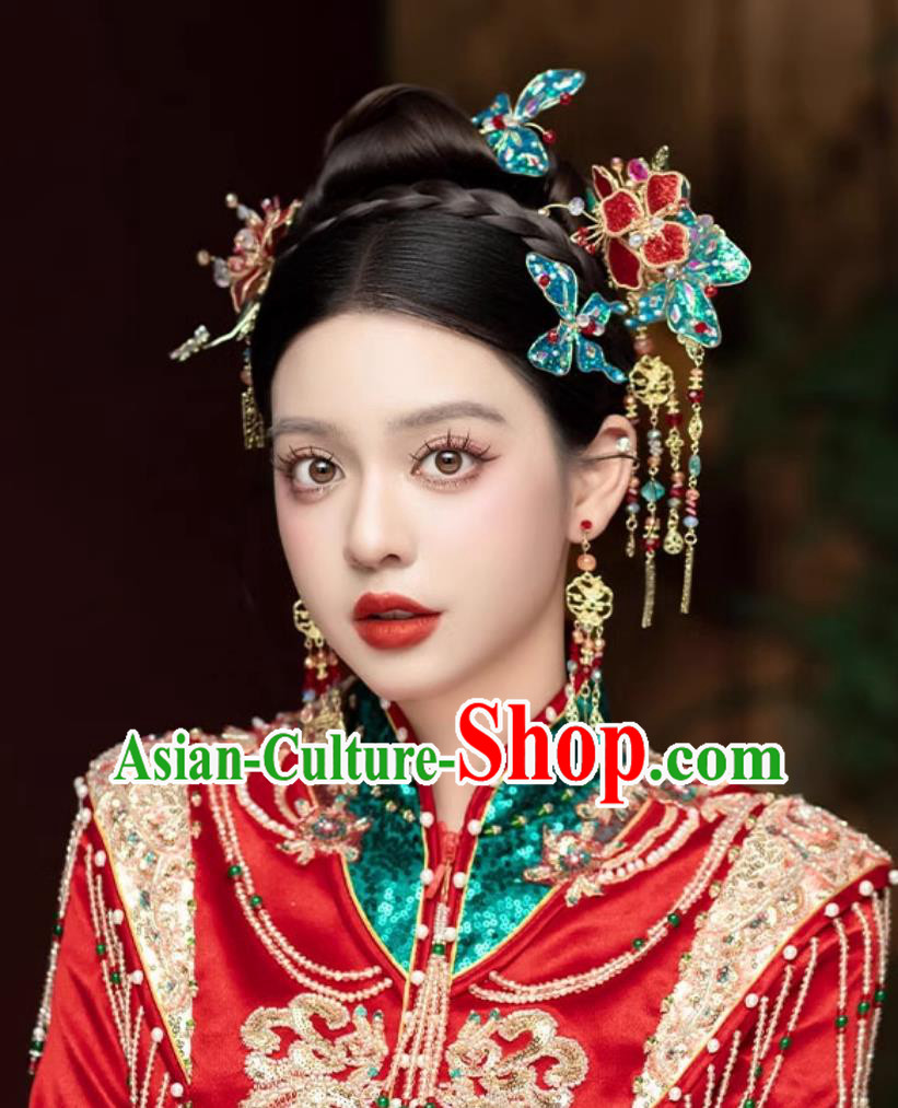 Handmade Cheongsam Headpieces Bride Hairpins Traditional China Wedding Hair Accessories Complete Set Handmade Cheongsam Headpieces Bride Hairpins Traditional China Wedding Hair Accessories Complete Set
