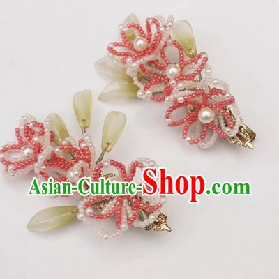 China Cheongsam Hair Accessories Traditional Hanfu Headpieces Handmade Red Beads Hair Sticks