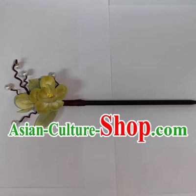 Handmade Intangible Cultural Heritage Yellow Silk Plum Hairpin China Cheongsam Hair Accessories Traditional Hanfu Headpiece