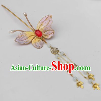 China Cheongsam Hair Jewelry Traditional Hanfu Headpiece Handmade Lilac Butterfly Tassel Hairpin
