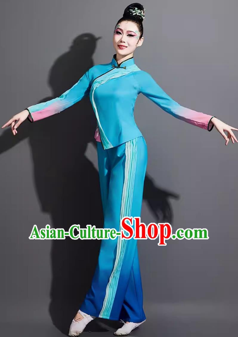 Chinese Yangko Dance Costume Traditional Fan Dance Clothing China Folk Dance Blue Outfit Chinese Yangko Dance Costume Traditional Fan Dance Clothing China Folk Dance Blue Outfit